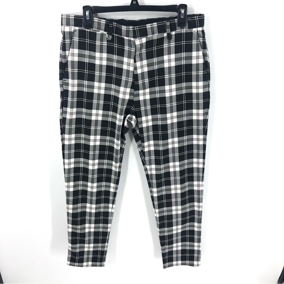 Zara Plaid Pants High Rise Ankle Trousers Size 32 Preppy Academia Punk - Picture 2 of 11
